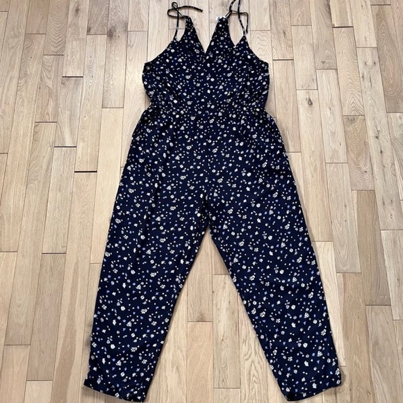 Fat Face Pants - Fat Face Jumpsuit Size 16 Navy Floral Pattern Pockets Strappy L29 Summer Holiday